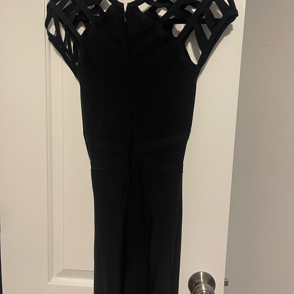bebe Black Mini Dress with Lattice Shoulders